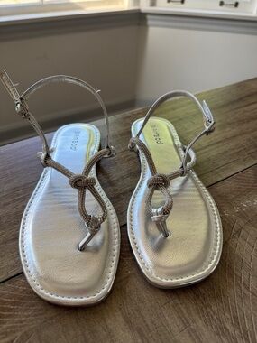 BAMBOO Metallic Silver Knotted Toe-Post Women's Sandals